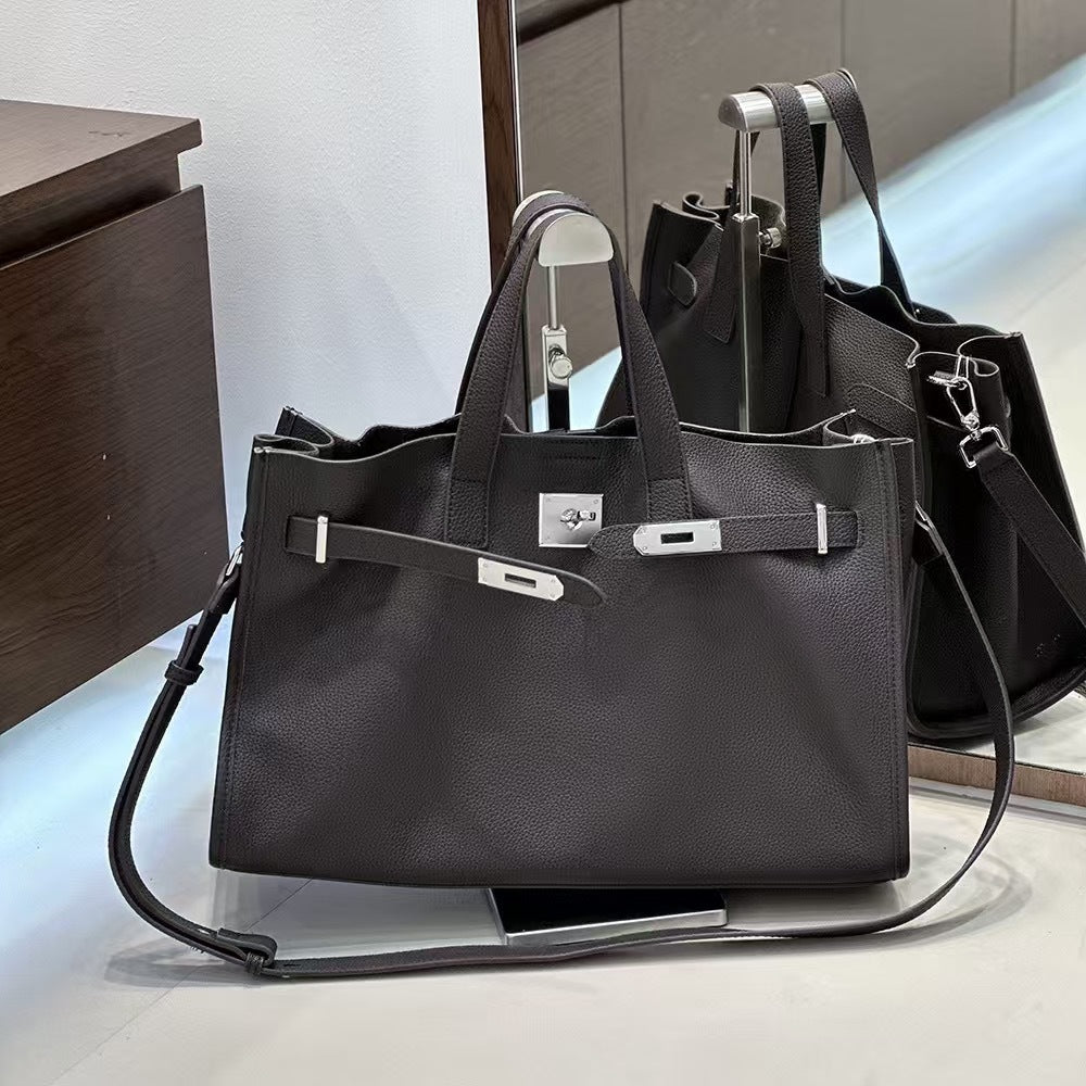 Echtleder Schulterriemen Umhängetasche mit Ziernähten